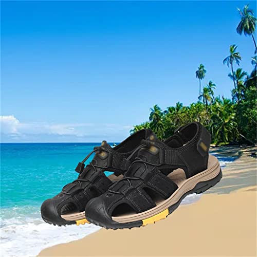 Men's Sandals Leather Shoes Slip-on Leisure Sandals Outdoor Beach Shoes Retro Men Footwear(43)3