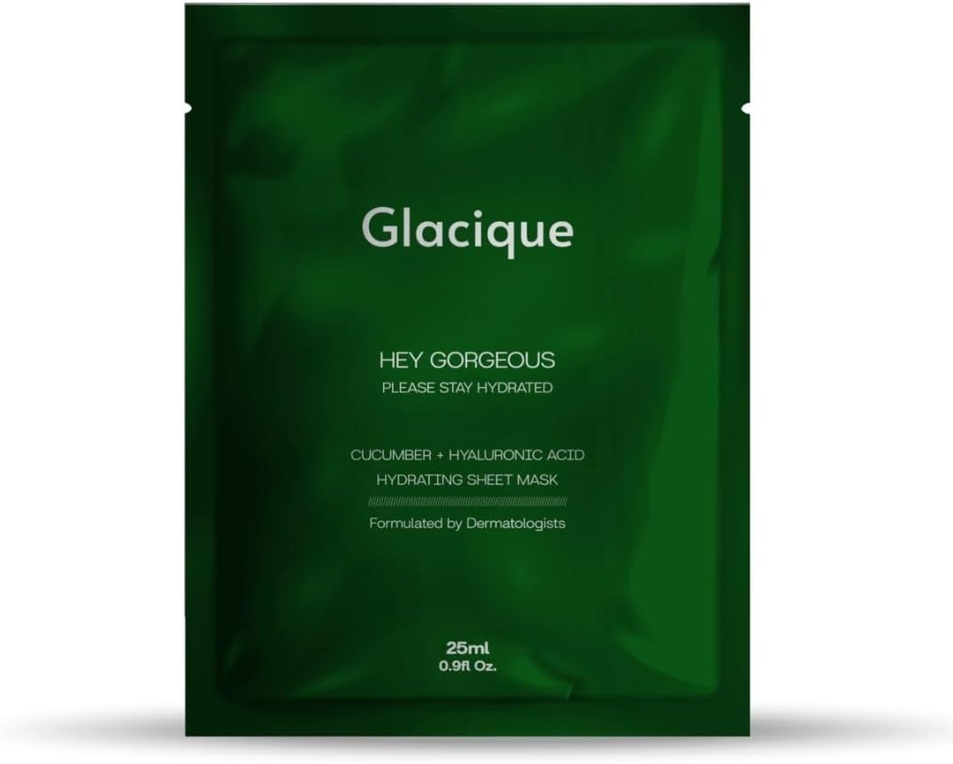 Glacique HEY GORGEOUS Korean Honey + 5 Flavor Hyaluronic Acid Nourishing Sheet Mask | Dermatologist Formulated | Deep Hydration & Radiance | Beauty Facial Mask for Glowing Skin (Green-CUCUMBER)