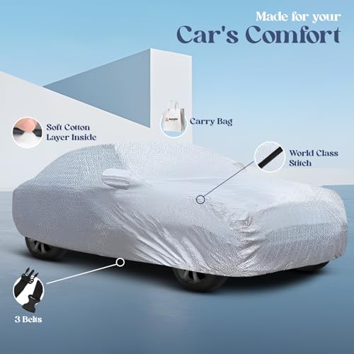 Image of Autofy Car Cover Waterproof SilverShield for Maruti S-Presso [Year 2019 Onwards] - S-Presso Car Cover Dust & UV Protection S-Presso Car Body Cover with Mirror Pocket Soft Cotton Lining