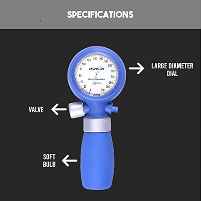 Image of MCP Healthcare Shock Proof Aneroid Blood Pressure Monitor with Arm Cuff - Large Cuff for Doctors, Students, and Nurses (Blue)