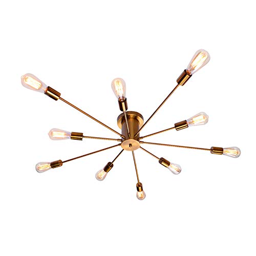 Plafonnier Spoutnik 8 têtes en fer noir luminaire industriel semi-encastré pour salon