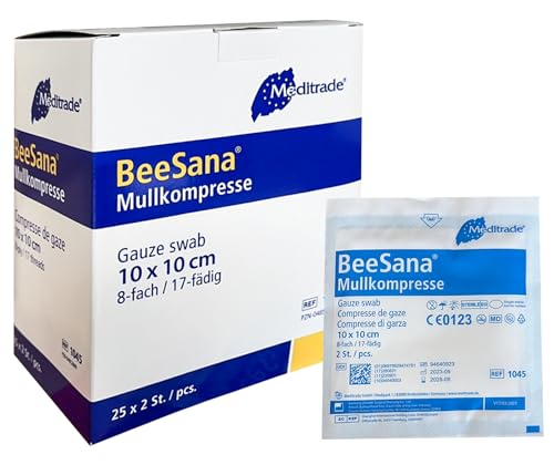 Sterile Kompressen 10x10 cm 50 Stück Nicht klebende Wundauflagen Mullkompressen Steril 8 Lagen Verbandsmaterial Wundkompressen zur Wundversorgung Blutabsorbtion und Sekretaufnahme (10 x 10 cm)