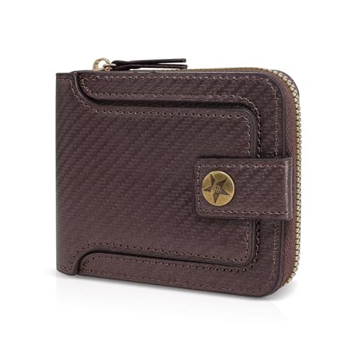 Image of Men Wallet, Vintage PU Leather Multi-Card Zipper Wallet with 8 Card Slots and Coin Pocket Large Capacity Buckle Credit Card Holder Wallet with Zipper (B, Dark Brown)