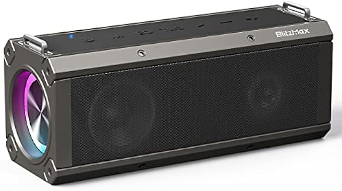 BlitzMax WA3 PRO 120W 360° Surround Stereo TWS Portable Wireless Bluetooth 5.0 Mini Speaker with Microphone,Waterproof,4 RGB Light,3 EQ Modes,Power Bank,DSP Technology,Outdoor Travel Party,AUX TF USB