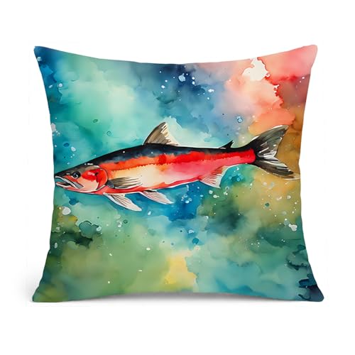 Caroline's Treasures Salmon Throw Pillow Machine Washable, Indoor Outdoor Decorative Pillow for Couch, Bed or Patio, 14Hx14W
