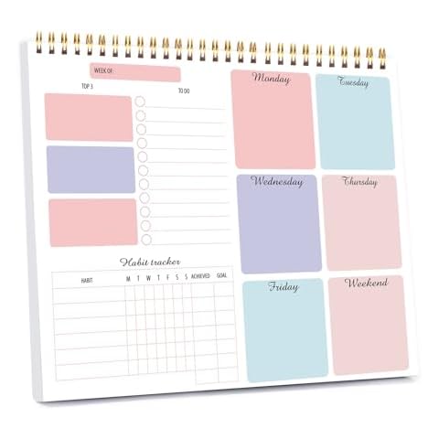 Weekly Planner Notepad with 52 Undated Sheets, Habit Tracker, Daily To-Do List, Notepads, Daily Work Planner Notebook, 7.5" x 9.8" PVC Cover Spiral Binding Macaron Color Cover