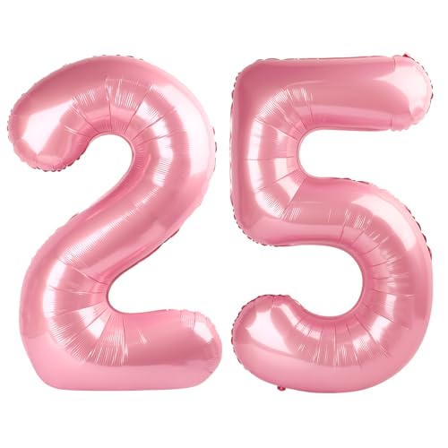 Image of Number Balloons 25 Balloon 40 inch Pearl Pink for 25 52 Birthday Decoration | Saturated Color, Large 40 in, With Straw & Hanging Hole, For Back-to-School Season, Wedding, Christmas, New Year, Anniversary