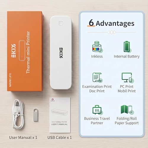 Image of EKIY 2026 Mini Wireless A4 Portable Inkless Thermal Printer with Roll Paper Storage| Rechargeable 2600mAh Type-C | Android, iOS & Laptop with Bluetooth /USB Interface |1 Year Warranty (White)