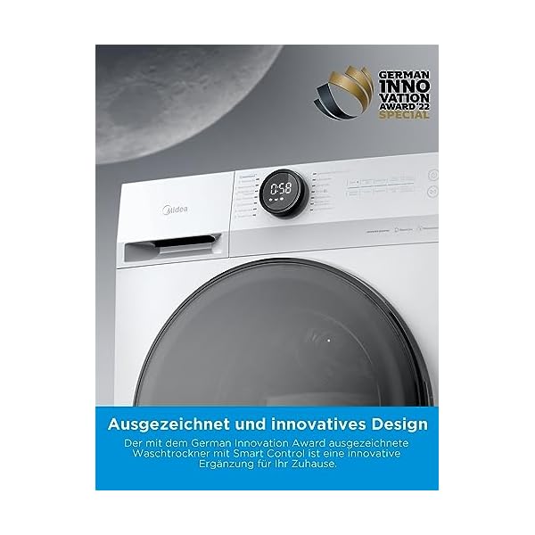 Midea MF200D86WB-14EAS Waschtrokner, 8/6kg Waschen/Trocknen, Inverter Mortor, Auffrischen, 60 Min. Waschen & Trocknen, Steam Care , Turbo Wash , 48 cm tief , APP-Steuerung, AquaStop – Bild 3