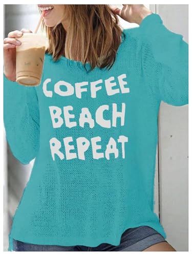 Image of Verdusa Women's Beach Cover Up Sweaters Letter Print Long Sleeve Crochet Crew Neck Knit Sweater Summer Tops