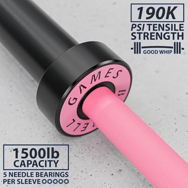 Synergee Games 15kg and 20kg Colored Ceramic Coated Barbells. Rated 1500lbs for Weightlifting and Powerlifting. Black, Red, Grey, Pink