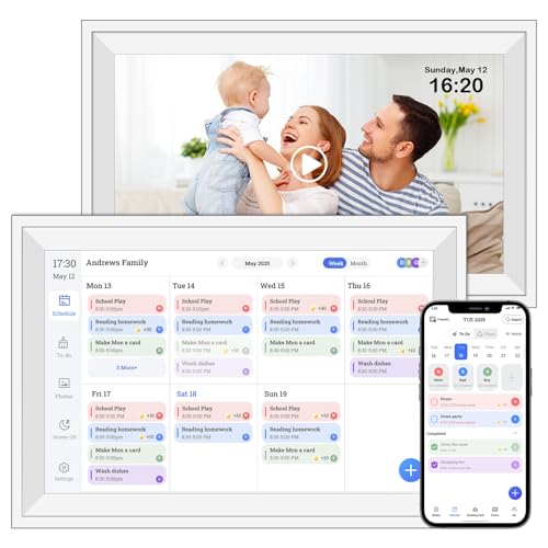 10.1 Digital Calendar & Photo Frame with 32GB Smart Family Planner 2026 Chore Chart Meal Planner Wall & Desk Display Sync Google/Outlook/iCloud HD Touch Screen UK Plug Gifts for Men Women