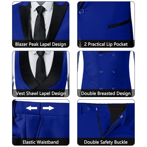 Mens Suit Slim Fit 3 Piece Suit Blazer Vest Pants Sets with Bow Tie Handkercher Brooch for Men for Wedding Prom Party4