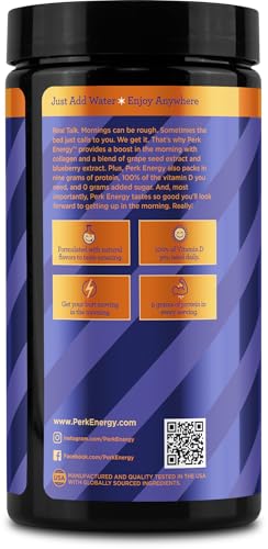 Image of Perk Energy Drink Mix (Chocolate Orange) 20 Servings - Caffeinated Healthy Coffee Alternative with Protein, 100mg of Caffeine, Gluten-Free, Soy-Free, Peanut-Free