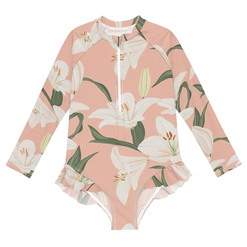 KLL Sweet Lily Blush Swimsuit Long Sleeve 1 Piecing Girls UV Protection Swimsuits Girls Bathing Suit