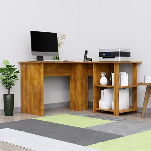 Image of Bniture Wooden Study Table for Home | Engineered Wood Study Table with Shelf Storage | L Shape Multi Purpose Computer Desk for Writing & Study | Laptop Table for Study Room & Office | Giant Wood