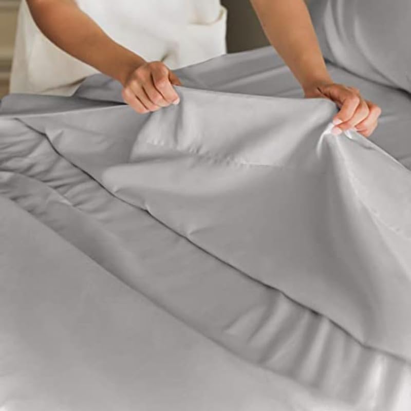 Image of Flat Bed Sheet with 1 Pillow Covers 600 Thread Count 100% Egyptian Cotton Bedsheet Single Size Gray