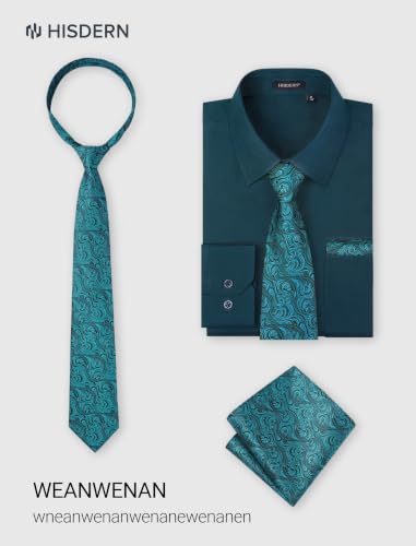 Image of HISDERN Mens Dress Shirt with Tie Pocket Square Set Classic Button Down Shirt Matching Tie Long Sleeve Shirts