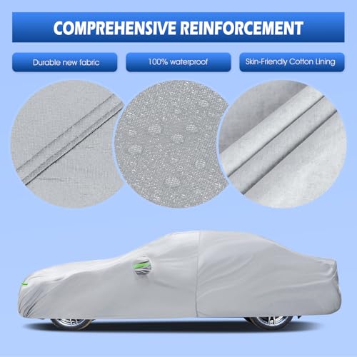 Image of Car Cover Fit for BMW 5 Series 528i 530i 535i 540i M5 M550i M550 (2007-2025), Migaven Waterproof Full Exterior Cover Sun Rain Protection with Door Zipper, Silver