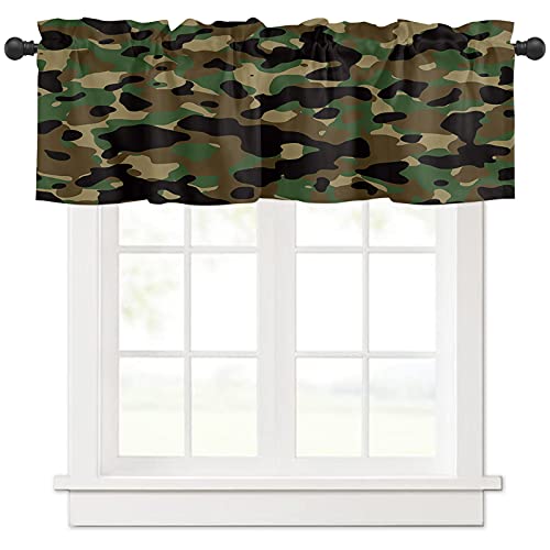 54X18 Inch Curtain Valance Camo Polyester Valances For Home Decor With Rod Pocket, Window Drape For Girls Bedroom Kitchen Dorm Bathroom Decoration Forests Military Army Camouflage Pattern #TOP24