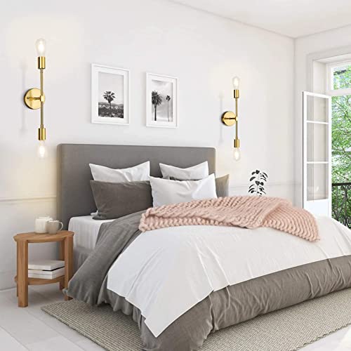 Sunrider 2-Light Vanity Light Fixtures, Gold Bathroom Wall Sconce Mid Century Modern Wall Mounted Lamp Brushed Golden Sconce Indoor Vintage Wall Lighting For Mirror Hallway Bedroom, Bulbs Not Included #TOP7