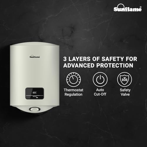 Image of Sunflame Rolig DG Geyser 15 Litre Water Heater for Home | Digital Display | BEE 5 Star Rating | Vitreous Enamel Tank Coating | Free PAN India Installation & Flexi Pipes | White