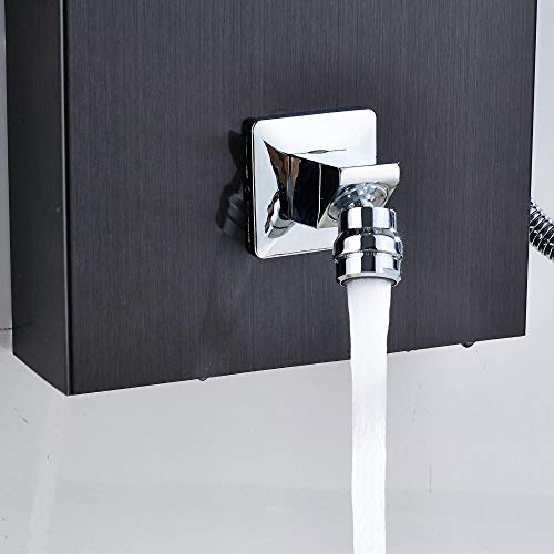Panel de ducha con efecto cascada y sistema de masaje, grifo para bañera y duchador de mano - Columna de ducha fija con acabado bronce miniatura 7