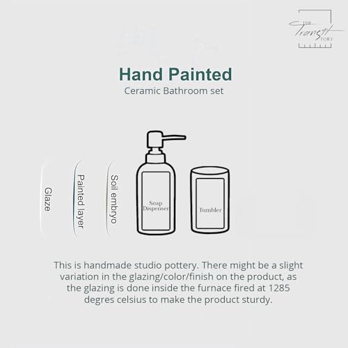 Image of Hand-Painted Ceramic Bathroom Accessories Set of 2 | 300ml Liquid Soap Dispenser & Toothbrush Holder | Rust-Proof Bathroom Organizer for Home & Wash Basin Decor | Black & White