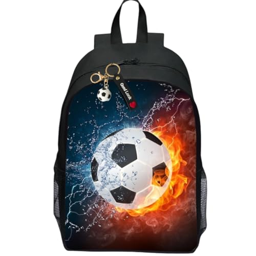 SYTTNUM Mochila de Futbol Niño, Football Schoolbag, Llavero de Fútbol, Mochila Ajustable para Viajes Escolares y Excursiones, Regalo de Vuelta al Cole para Niños, 16 Zoll
