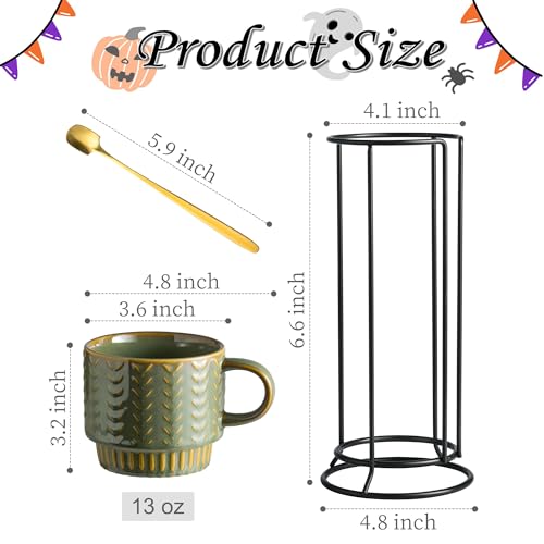 Miamolo MUG-SETS Coffee Mugs Set Of 4 With Spoons & Rack, Stackable Espresso Cups 13Oz Coffee Mug For Drinks Latte Cappuccino Tea, Turkish Coffee Cup thumb #1