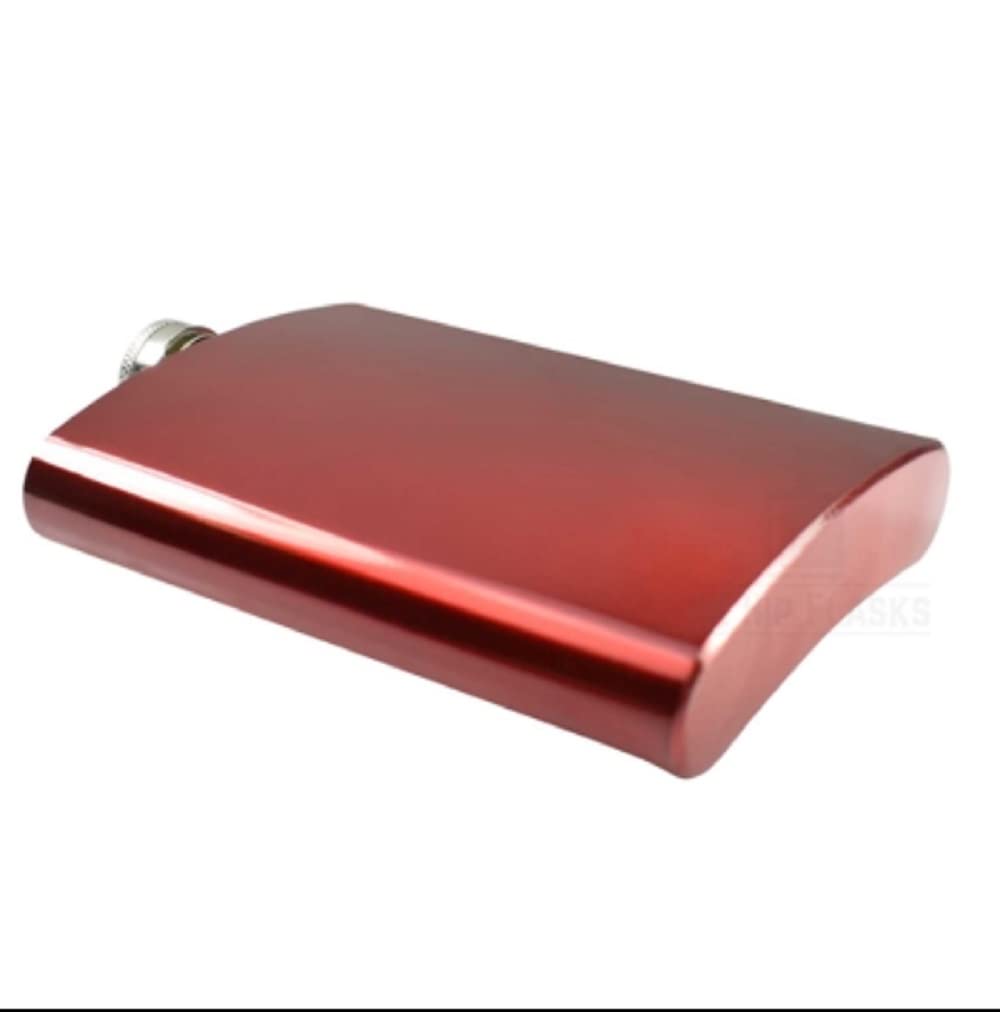 8oz (225ml) Coloured Stainless Steel Hip Flask (Red) - Image 2