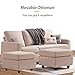 HONBAY L Shaped Couch with Linen Fabric,Convertible, Reversible Sectional Sofa for Small Space, Dark Beige