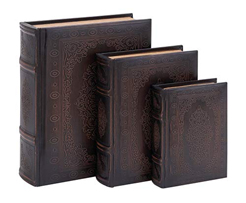 Deco 79 Wooden Decorative Box Faux Storage Book Book Shaped Boxes with Faux Leather Detailing, Set of 3 Decorative Keepsake Boxes 13