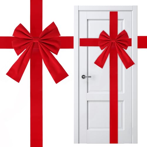 1 Pieces Red Christmas Cabinet Door Bows Ribbon, Large Velvety Ch...