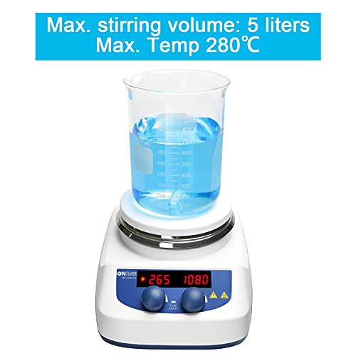 Onilab 5 Inch Led Digital Hotplate Magnetic Stirrer Hot Plate With Ceramic Coated Lab Hotplate, 280℃ Stir Plate, Magnetic Mixer 3,000Ml Stirring Capacity, 200-1500Rpm, Stirring Bar Included #TOP3