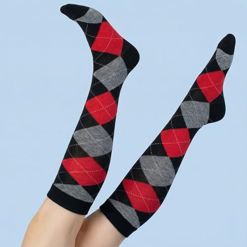 Image of Couver Women's Argyle Knee High Socks - Soft Acrylic Over the Calf Tube Style Socks for Casual Athletic - One Size
