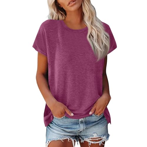 Camiseta Manga Corta Mujer Basicas Verano Blusas Algodon Tallas Grandes Elegantes Ropa Mujer Verano 2025 Camisetas Cuello Redondo Vestir Básica T Shirts Compra Online(Púrpura,3XL)