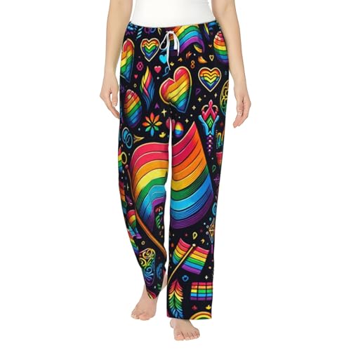 Pantalon de détente en flanelle arc-en-ciel pour femme chaud