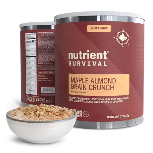 Nutrient Survival MRE Cereal, Maple Almond Grain Crunch (12 Servings) Freeze Dried Prepper Supplies & Emergency Food Supply, Dairy & Gluten Free, Shelf Stable Up to 25 Years, One Can