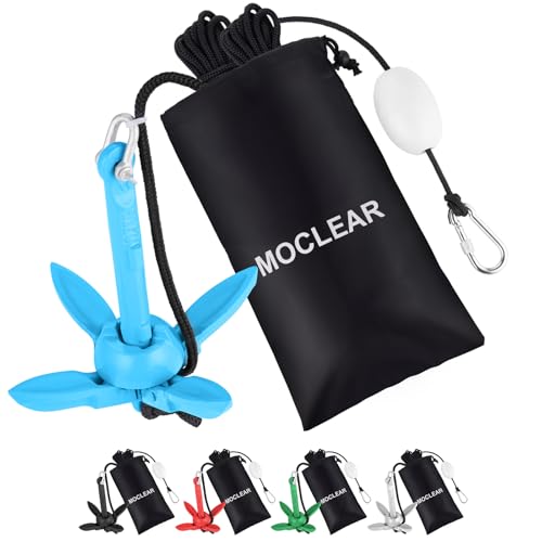 Moclear Kayak Anchor Kit, 1.5 lb Compact Folding Grapnel Anchor for Kayaks, Canoes, SUPs, Jet Skis, Small Boats - Lightweight Portable Marine Boat Anchor with Rust-Resistant Design (Blue)