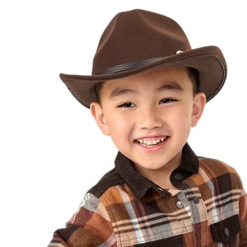 Western Cowboy Cowgirl Hat for Kids - Classic Boys Girls Felt Rodeo Fedora Hat with Belt Buckle (for Kids 4-10 Years)