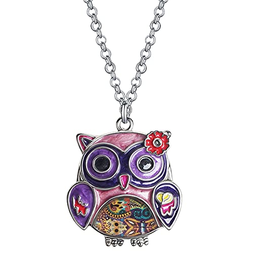 NEWEI Cute Enamel Owl Necklace Pendant for Women...