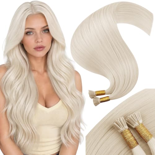 Moresoo I Tip Hair Extensions Human Hair White Blonde, 22 Inch