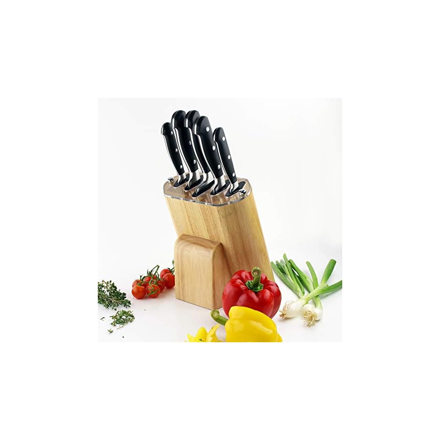 SharpN-Rubber-Wood-5-Piece-Self-Sharpening-Knife-Block-Set Rockingham Forge Sharp’N Rubber Wood 5 Piece Self-Sharpening Knife Block Set