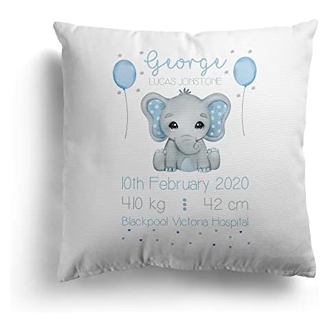 Personalised Elephant Cushion for Baby Boys Cover