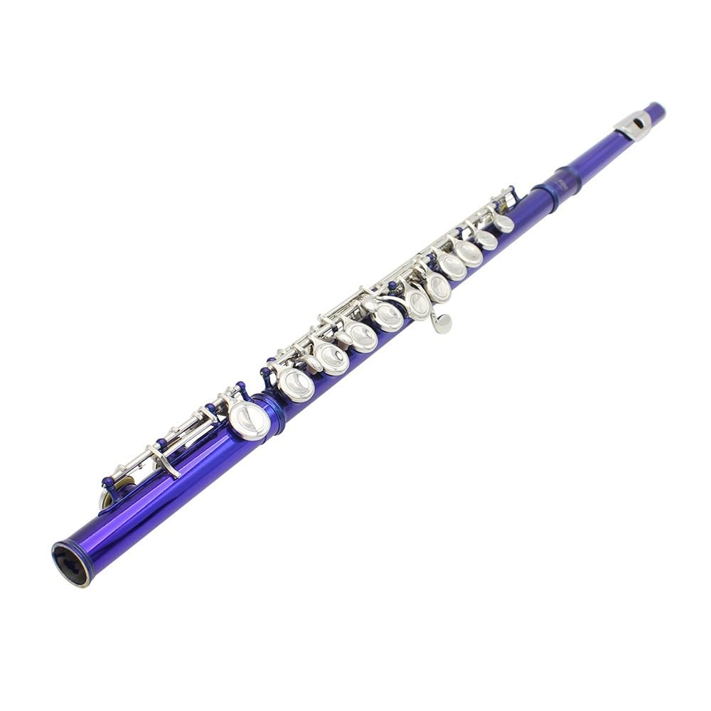 Flauta azul de 16 orificios, tecla C, cuerpo de tubo de cobre blanco, orificio de sonido técnico de dibujo en frío, multicolor opcional, adecuado for principiantes, caja de almacenamiento de cuero y j