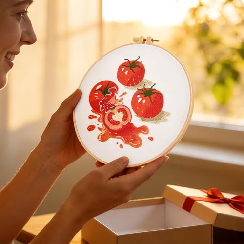 Image of Tomato Embroidery Kits for Beginners Adults, Hand Embroidery Starter Kit, Cross Stitch Kits for Beginners DIY Craft Kits for Adults Women, Entire Set of Embroidery Supplies【Full-length Video Tutorial】