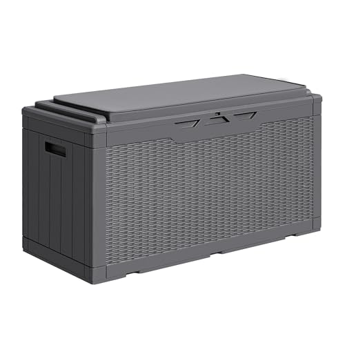 Image of Greesum 100 Gallon Resin Deck Box Large Outdoor Storage with Cushion, Gray