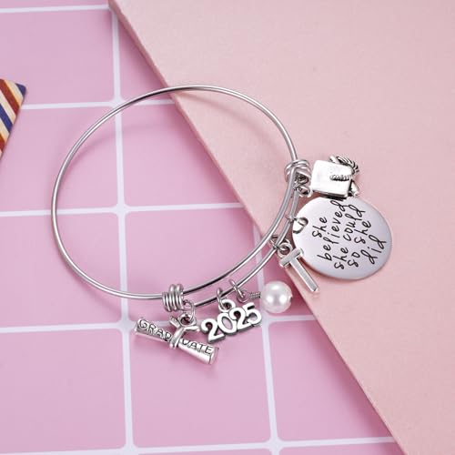 Image of Ukodnus Class of 2025 Graduation Gift - Senior 2025 Graduate Bracelet - Inspirational Graduation Gifts for Her - 26 Initial Charm Bracelets for College High School