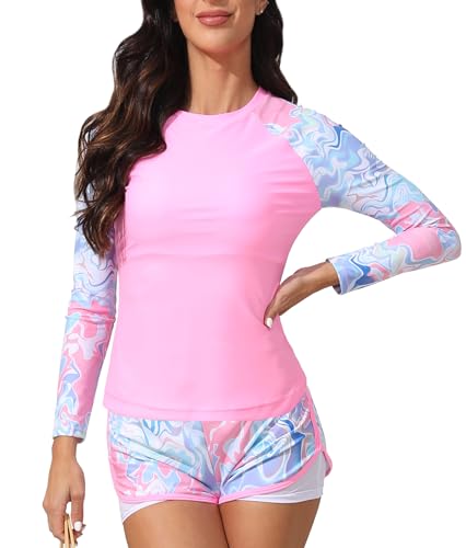 YATEEN Women's Long Sleeve Sun Protection Rash Guard Wetsuit Two Piece Swimsuit Set